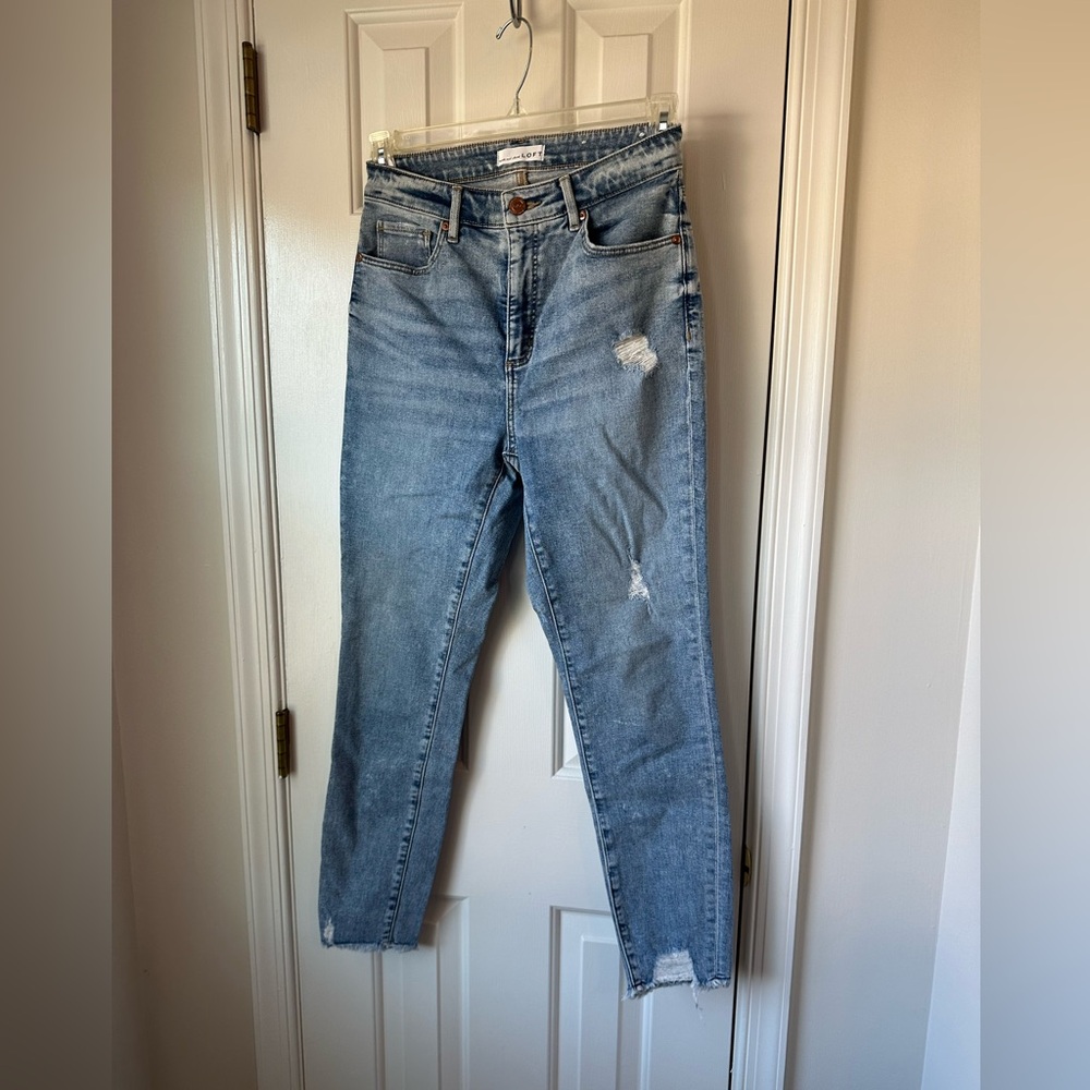 Loft Curvy Chewed Hem High Waisted Skinny Jeans 27